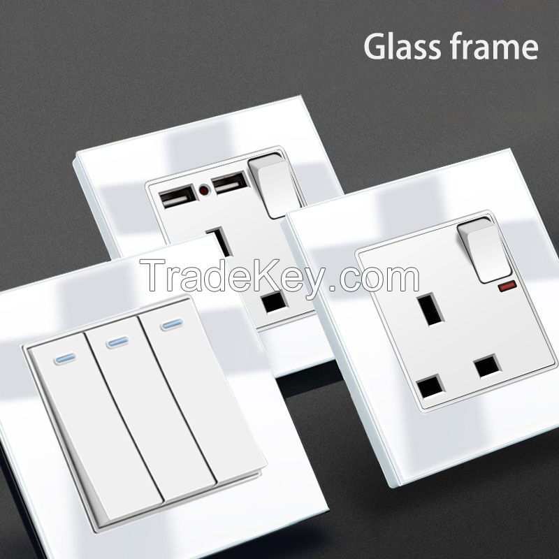 EU UK 86*86mmwall switches glass frame  push button 1 2 3 4 gang 1way 2way switches