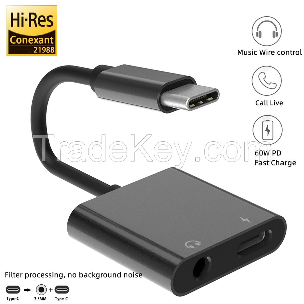 DAC 2 in 1 for type-c to 3.5mm  Audio Adapter cable with fast charging