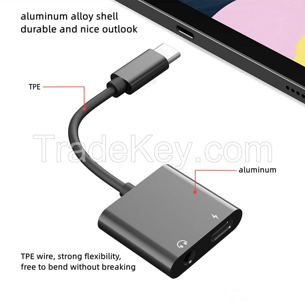 DAC 2 in 1 for type-c to 3.5mm  Audio Adapter cable with fast charging