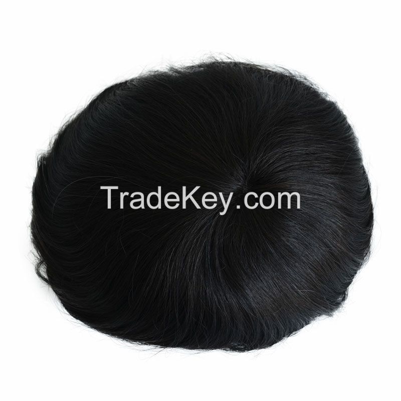 Lace Pu Remy Human Hair Toupee for Men Double Knots