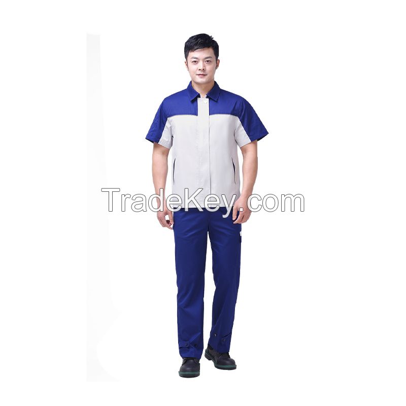 Work clothes suit men's short sleeved summer work clothes workshop clothes property maintenance engineering clothes work clothes uniform short sleeved blue and white suit Height 160-190, wearable Starting from 10 sets