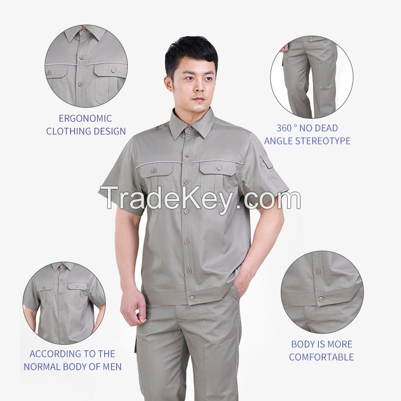 Oil proof, waterproof and anti-static short sleeved overalls suit wear-resistant and breathable factory workshop auto repair customized labor protection light gray height 160-190, wearable Starting from 10 sets