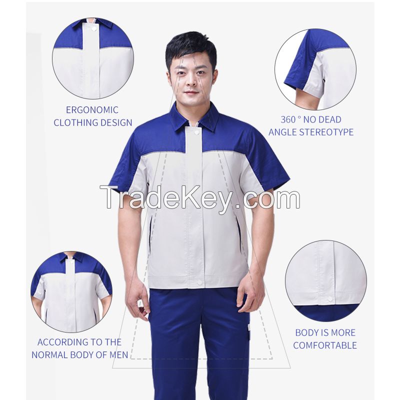 Work clothes suit men's short sleeved summer work clothes workshop clothes property maintenance engineering clothes work clothes uniform short sleeved blue and white suit Height 160-190, wearable Starting from 10 sets