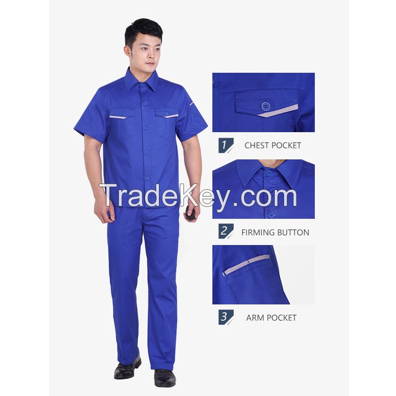 Summer cotton work clothes suit men's short sleeved summer wear-resistant electric welding factory work clothes summer thin breathable labor protection clothes work clothes Height 160-190, wearable Starting from 10 sets