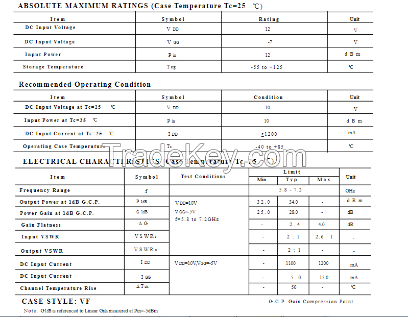 FMM5056VF Eudyna RF Power Amplifier PCB standard communications band in the 5.8 to 7.2 GHz Frequency range