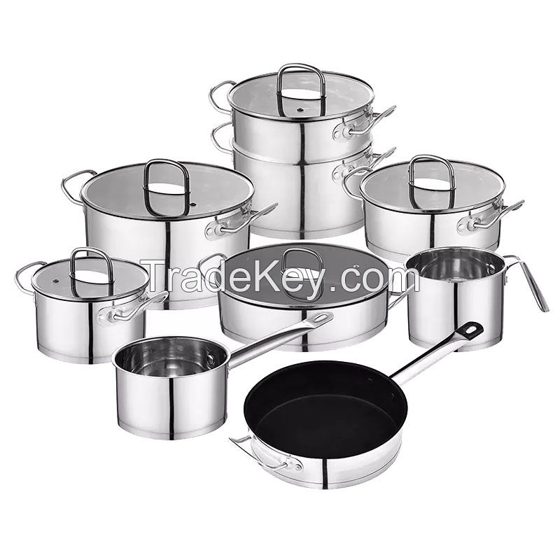 Factory Supply 20-Piece Multi-Ply Stainless Steel Cookware Set casserole high-end popular pots and pans OEM