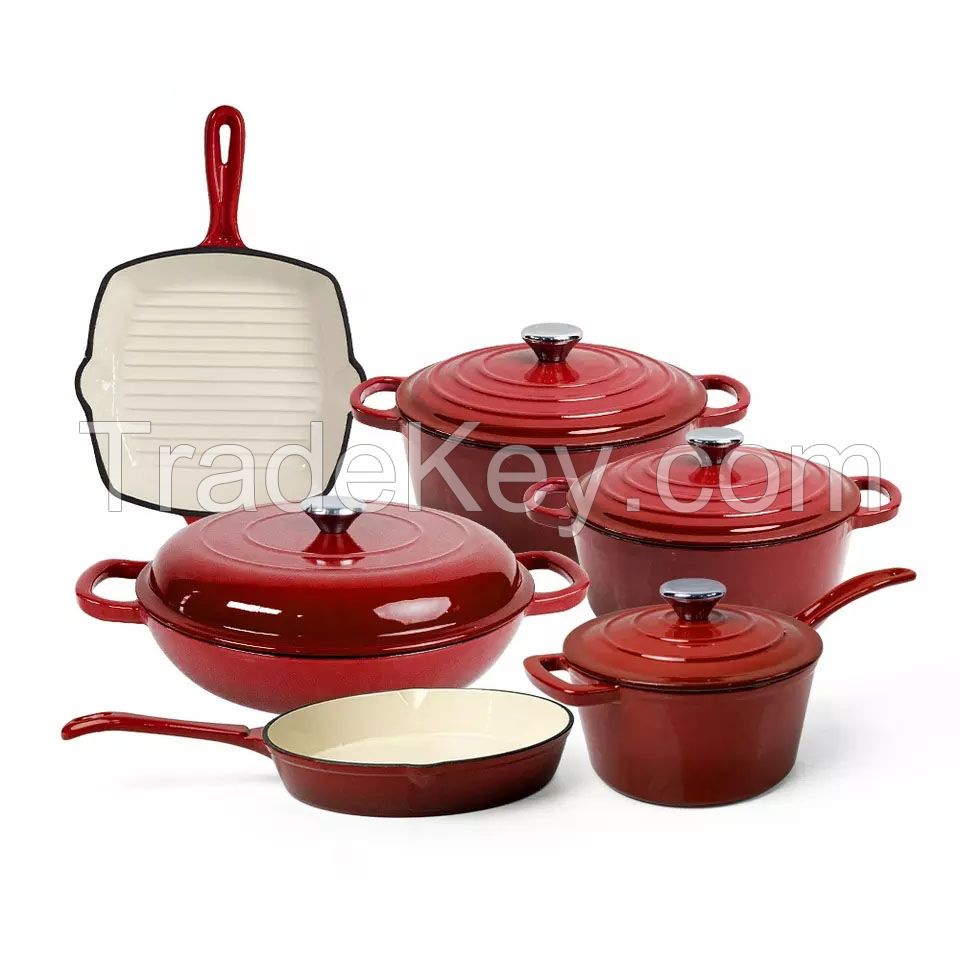 Manufacturing Cast Iron Enamel Cooking Pot Frying Pan Kitchen Casseroles Cookware Set Dutch Oven OEM/ODM