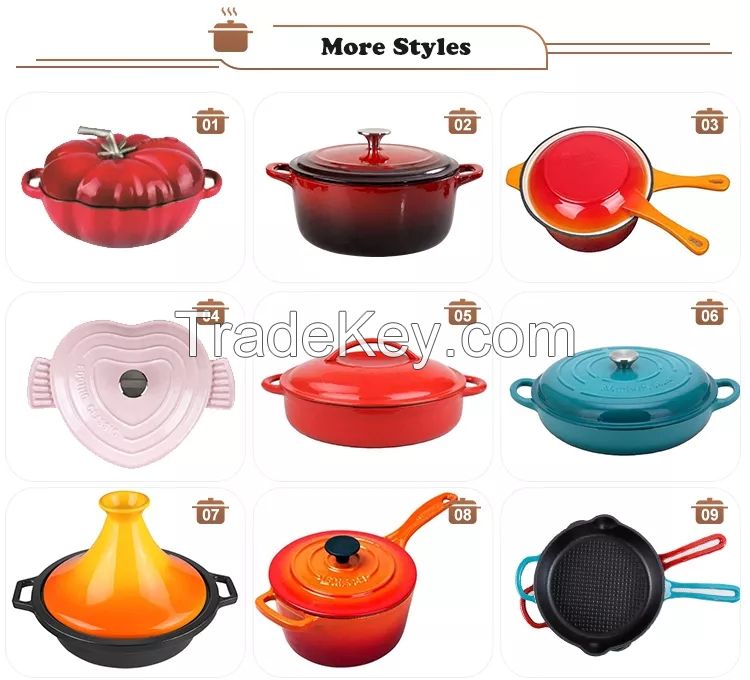 Manufacturing Cast Iron Enamel Cooking Pot Frying Pan Kitchen Casseroles Cookware Set Dutch Oven OEM/ODM