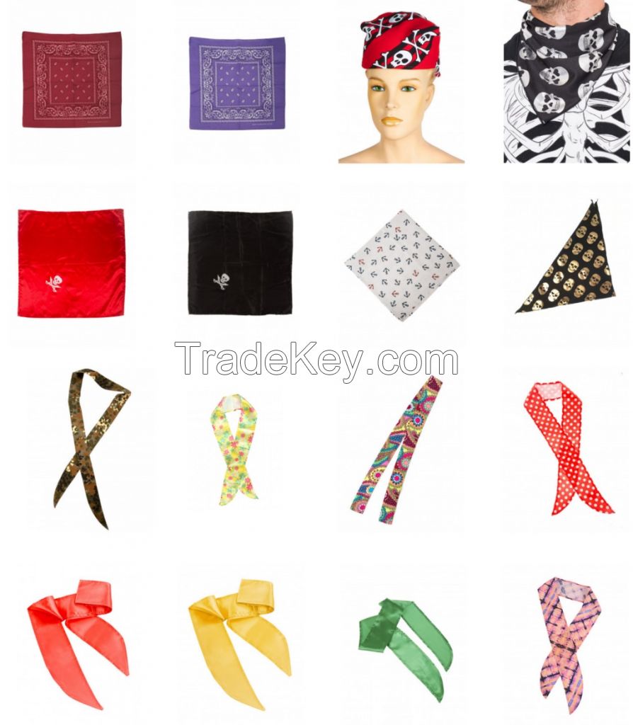 Headbands, kerchiefs, wings, masks, ties, etc.  