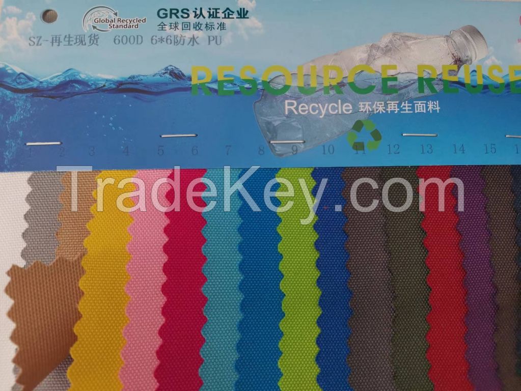 In stock 600d Eco-friendly GRS recycled polyester 100% hosste RPET 210D 300D 600D 900D Printed PU PVC oxford fabric