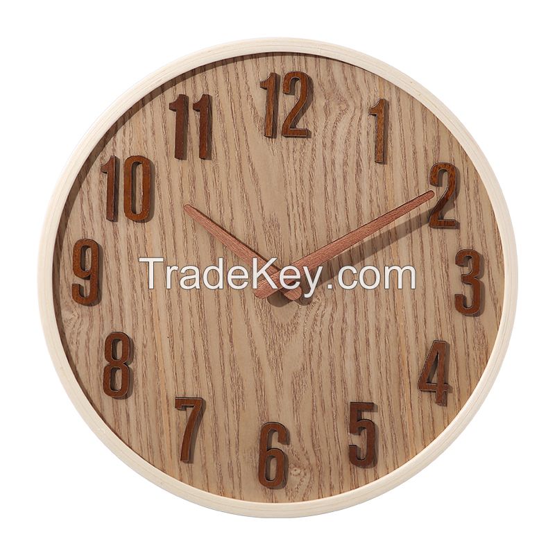 Light Brown Wall Clock Simple Wooden Clock Stand in Northern Europe