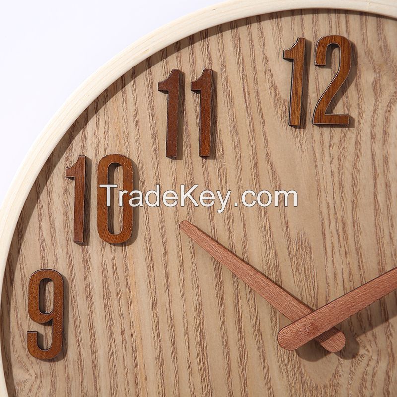 Light Brown Wall Clock Simple Wooden Clock Stand in Northern Europe