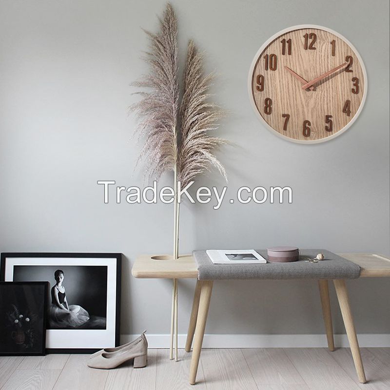 Light Brown Wall Clock Simple Wooden Clock Stand in Northern Europe