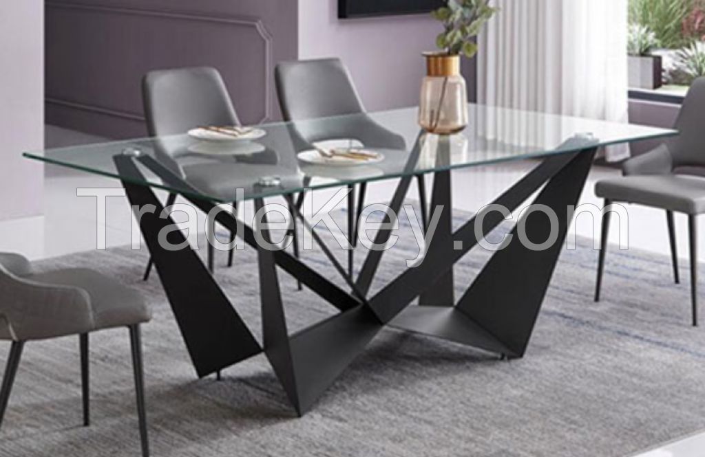 glass top metal feet dining table fabric chair