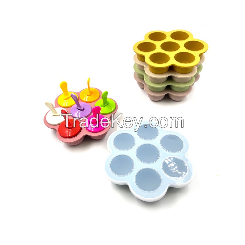 Food Grade Silicone Ice Cube Tray With 7 Cavities Round with Lid