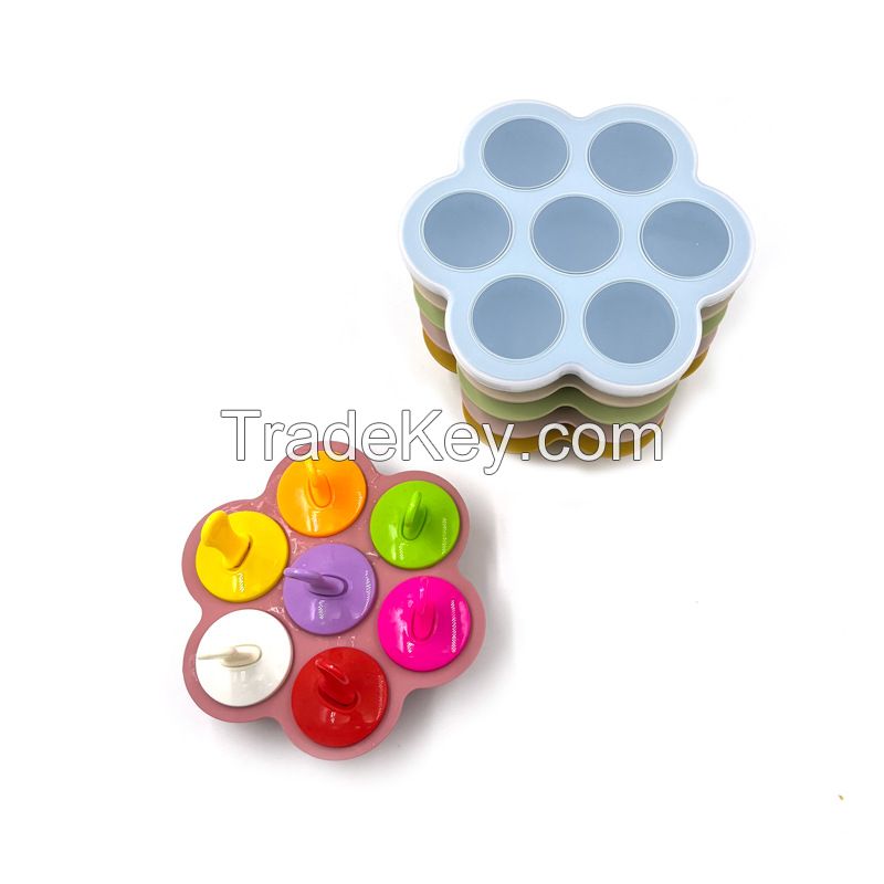 Food Grade Silicone Ice Cube Tray With 7 Cavities Round with Lid