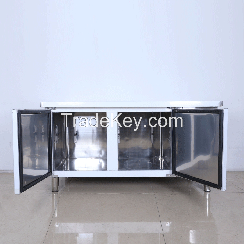 Refrigerated worktable double temperature worktable stainless steel fresh-keeping operation table freezer commercial horizontal freezer kitchen fresh-keeping cabinet double temperature