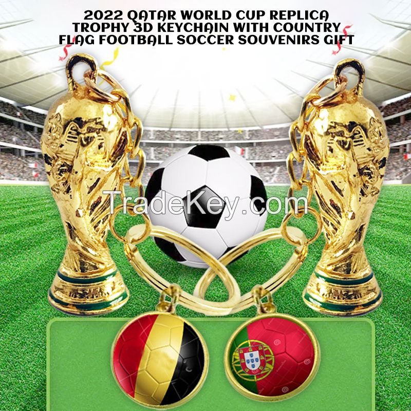 2022 Qatar World Cup Replica Trophy 3D Keychain with Country Flag Football Soccer Souvenirs Gift