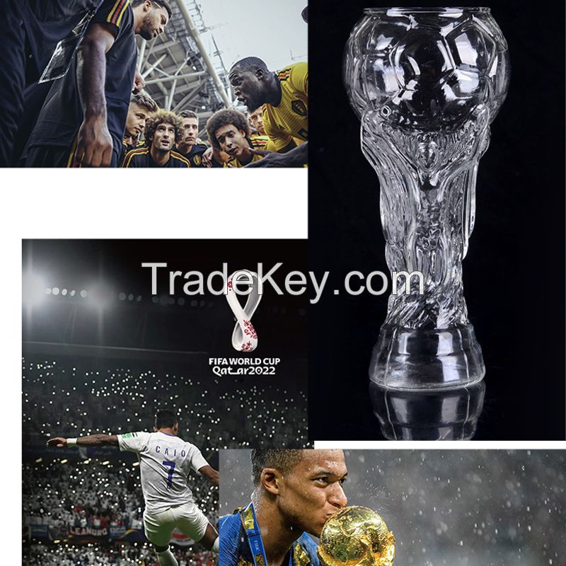 2022 Qatar World Cup Trophy Shaped Drinking Glasses Clear Sublimation Beer Can Glass Mug Cups