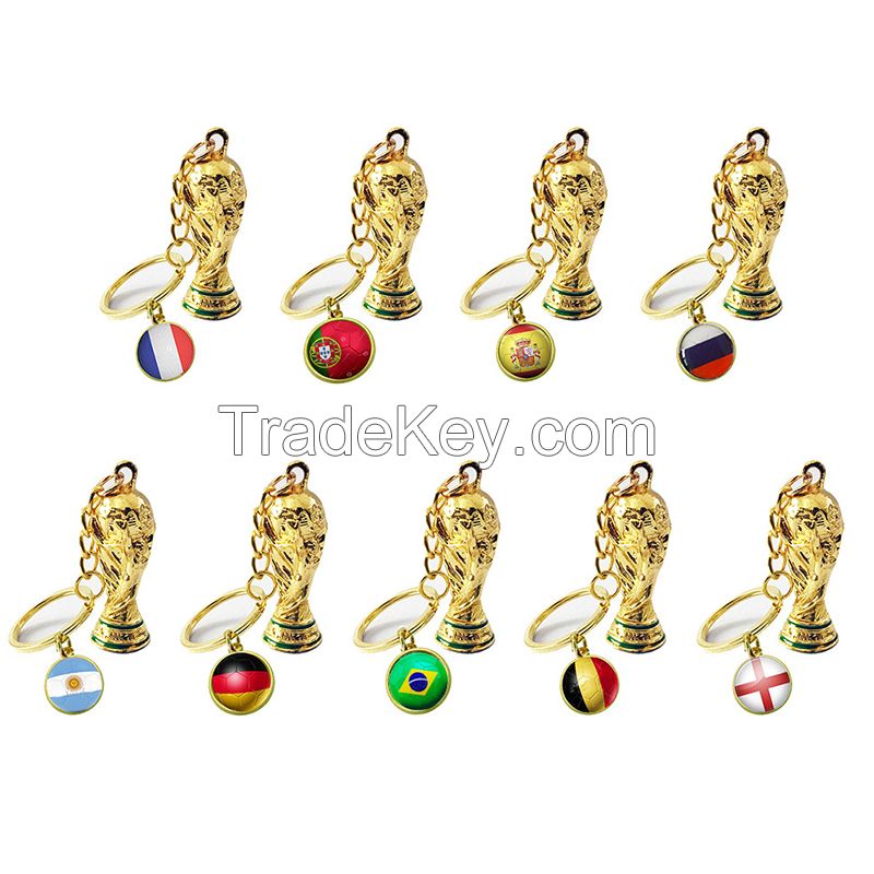 2022 Qatar World Cup Replica Trophy 3D Keychain with Country Flag Football Soccer Souvenirs Gift