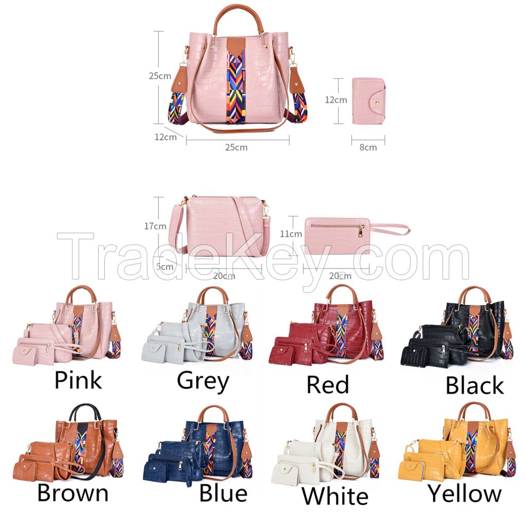 Fashion Stone Pattern Handbag, High-Grade Leather, Color Ribbon Decora
