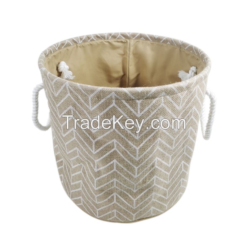 Foldable and Convenient Office Storage Box, Large Storage Bag with Hemp Rope Handle Original Ecological Linen Large Round Bucket 16x15Inch