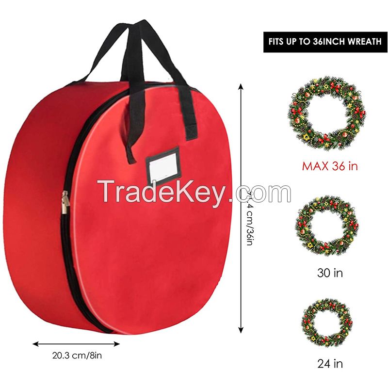 Red Christmas Wreath Organizer Holiday Christmas Wreath Container with Handle and Double Zipper 36x8 InchSupport email contact