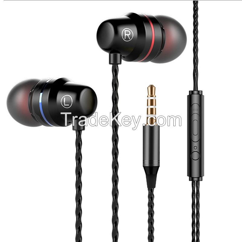 Type-C metal in-ear wired cell phone headset universal in-line tuning 3.5mm red and blue circle earbuds