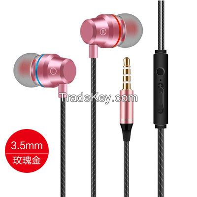 Type-C metal in-ear wired cell phone headset universal in-line tuning 3.5mm red and blue circle earbuds