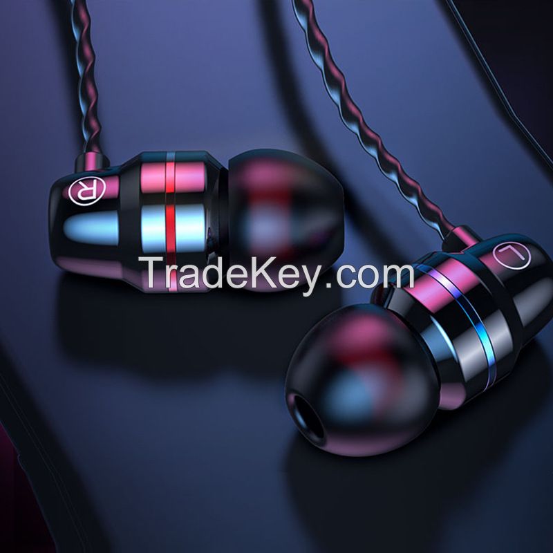 Type-C metal in-ear wired cell phone headset universal in-line tuning 3.5mm red and blue circle earbuds