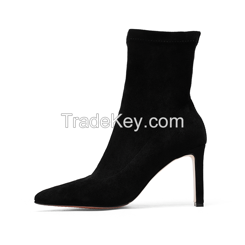 Sexy High Heels Thin Elastic Boots 2023 Autumn Winter Ins Tide Thick HEELS SHORT BOOTS Children&#039;s Socks Boots Net Red