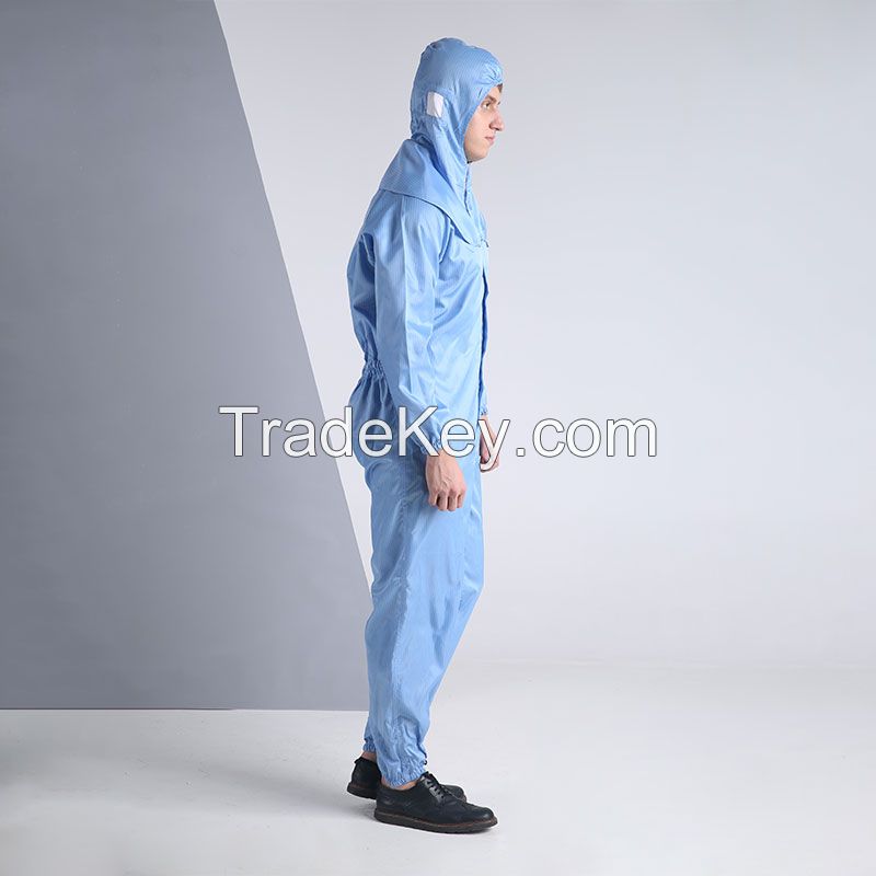 Anti static one piece clothing is one piece style, and the cuffs and cuffs are covered with a hood with elastic tightening band