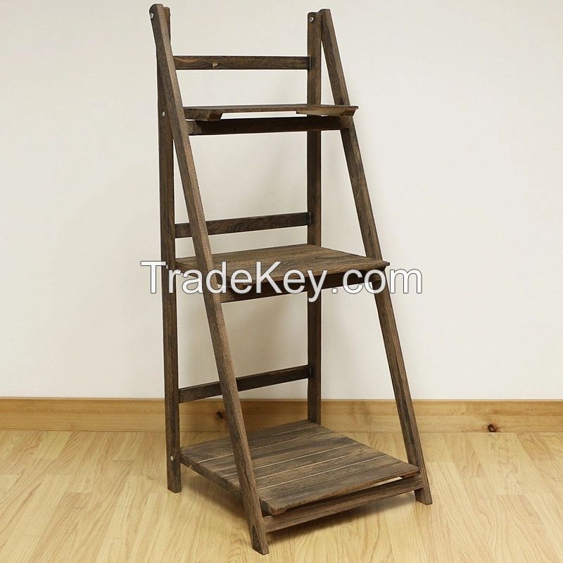 D'Topgrace 3 Tier Brown Folding Plant Pot Shelf Stand Display Ladder