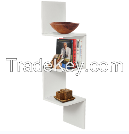 D'Topgrace 3 Tier White Wall Mount ZIGZAG Corner Shelves