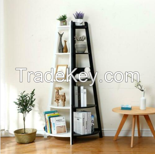 D'Topgrace 5-Tiered Black Color Corner Bookshelf, Corner Ladder Shelf