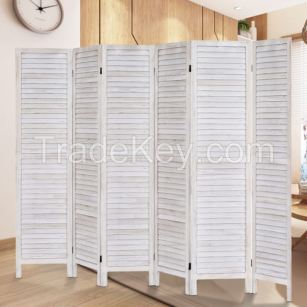 D'Topgrace 6 Panel Wash White Color Wooden Room Divider