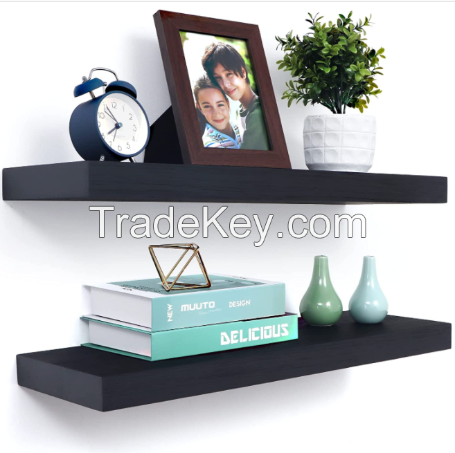 D'Topgrace Set of 2 Black Color Wall Mounted Wooden Floating Shelves 