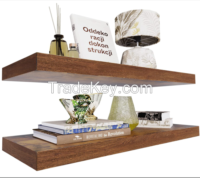 D'Topgrace Set of 2 Brown Color Wall Mounted Wooden Floating Shelves 