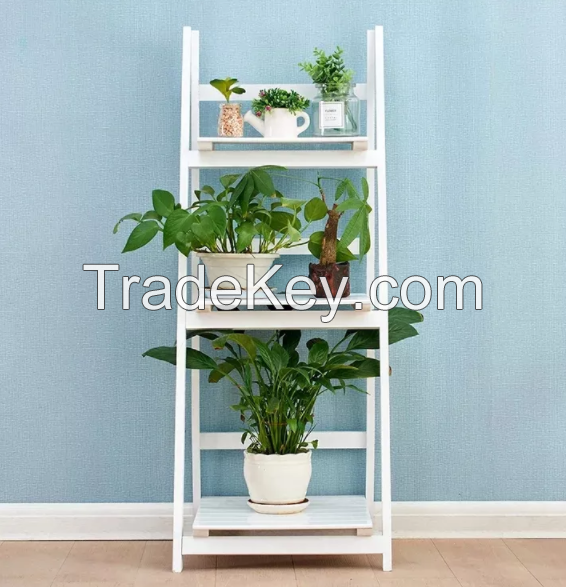 D'Topgrace 3 Tier White Color Folding Plant Pot Shelf Stand Display Ladder