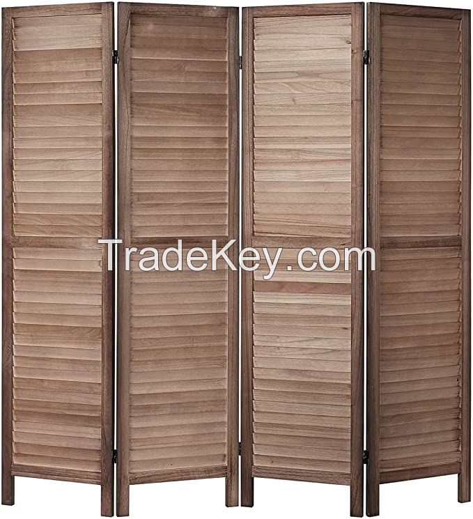 D'Topgrace 4 Panel Brown Color Wooden Room Divider