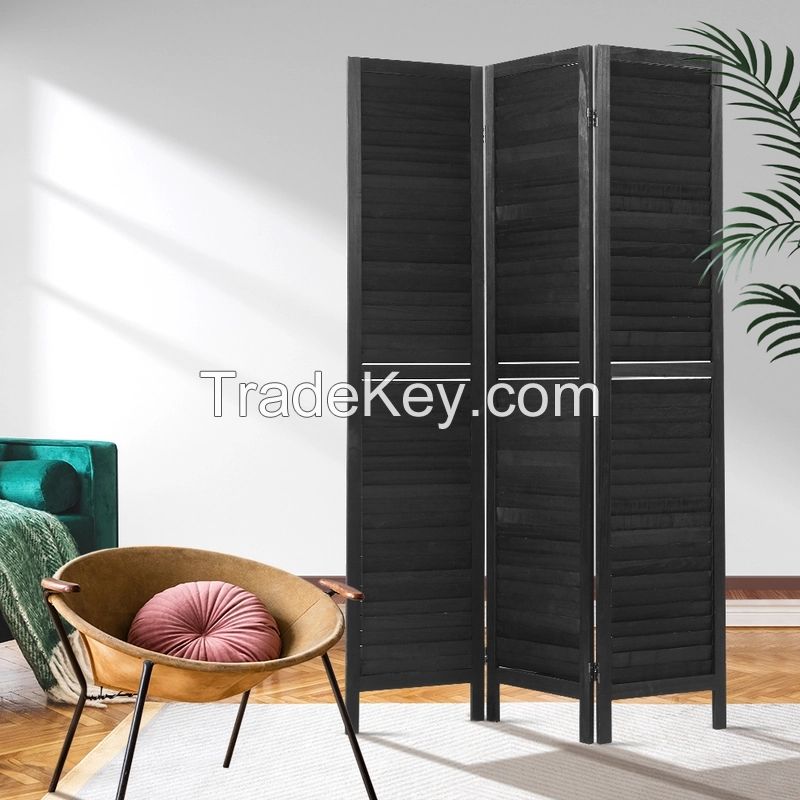 D'Topgrace 3 Panel Black Color Wooden Room Divider