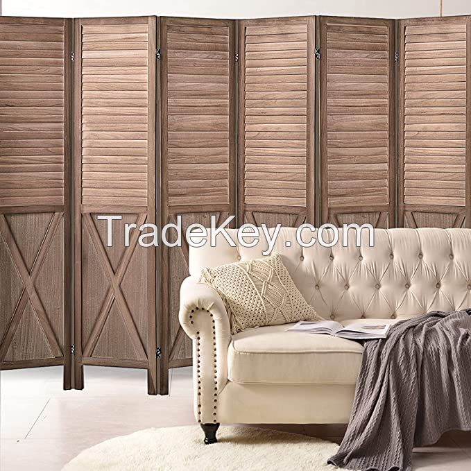 D'Topgrace 6 Panel Brown Color Folding Privacy Screens Room Divider