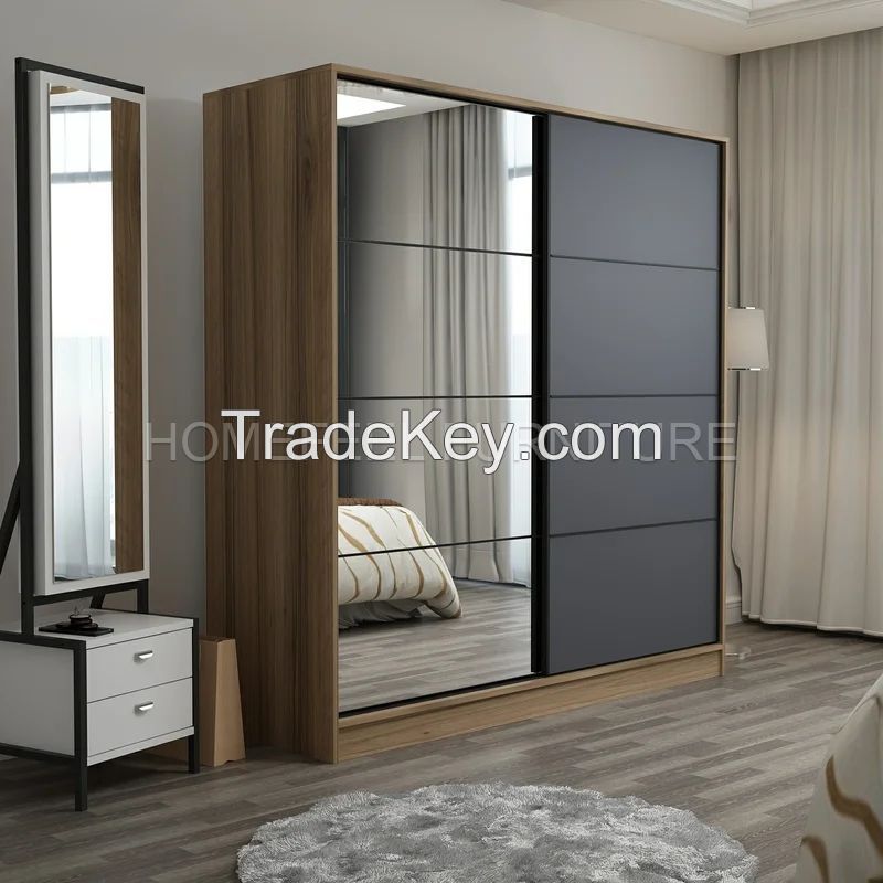 Modern 2 Mirror Doors Sliding Wardrobe Armoire