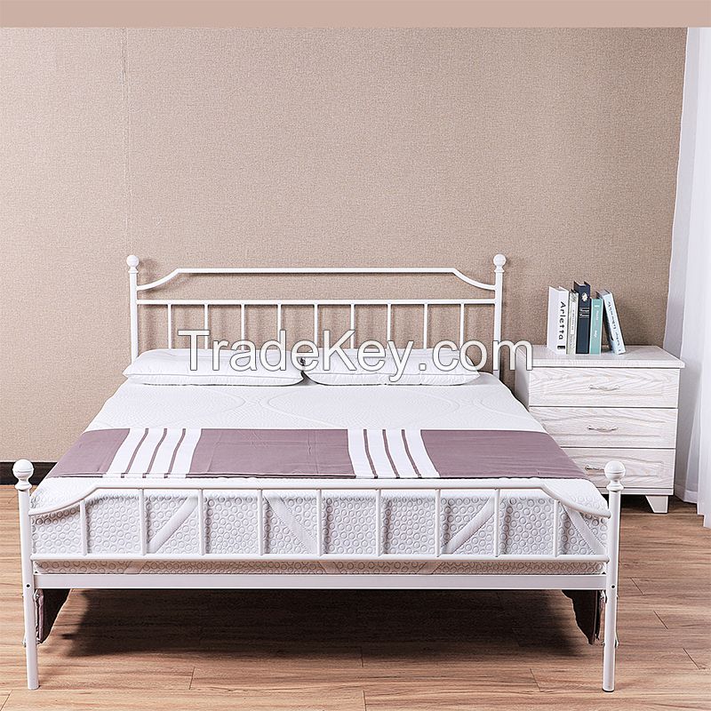 White Simple Modern Design All Iron Metal Double Bed Frame. Please Contact for Detailed Price