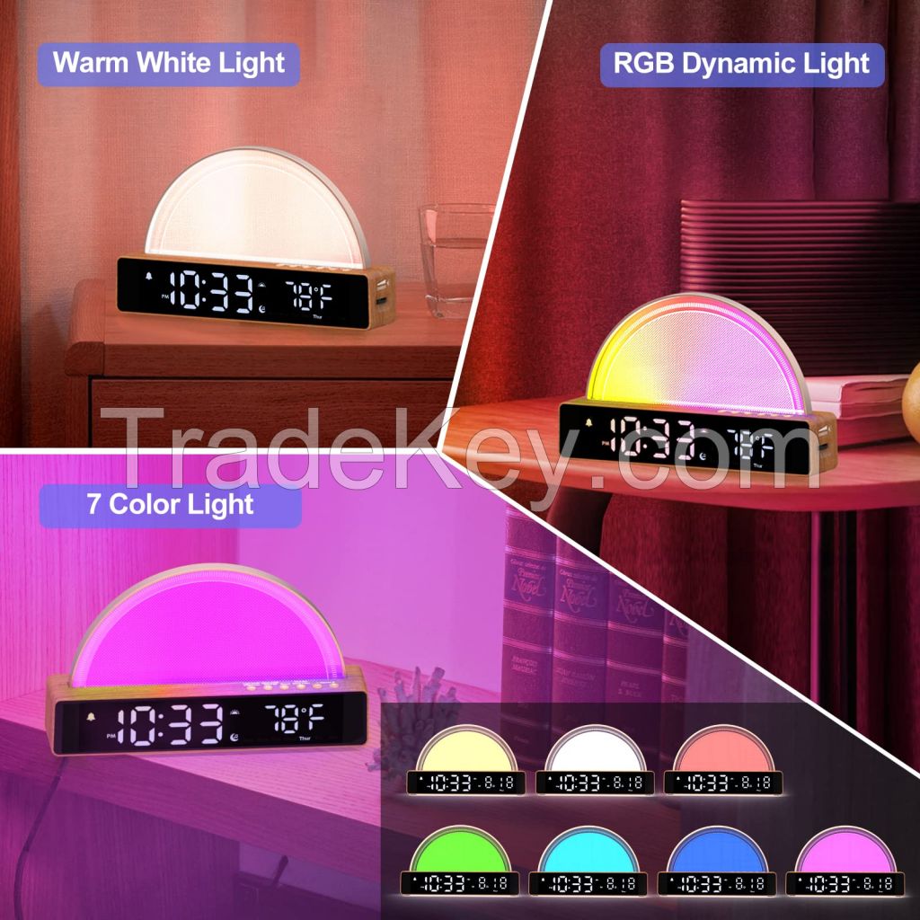 Sunrise Alarm Clock, Wake Up Light Dawn Simulator, Bedside Sun Lamp Multi Color Night Light with USB Charger, Sleep Aid, Loud Alarm Clock for Heavy Sleepers Adults, Gift for Kids Teenage Boys Girls-M9