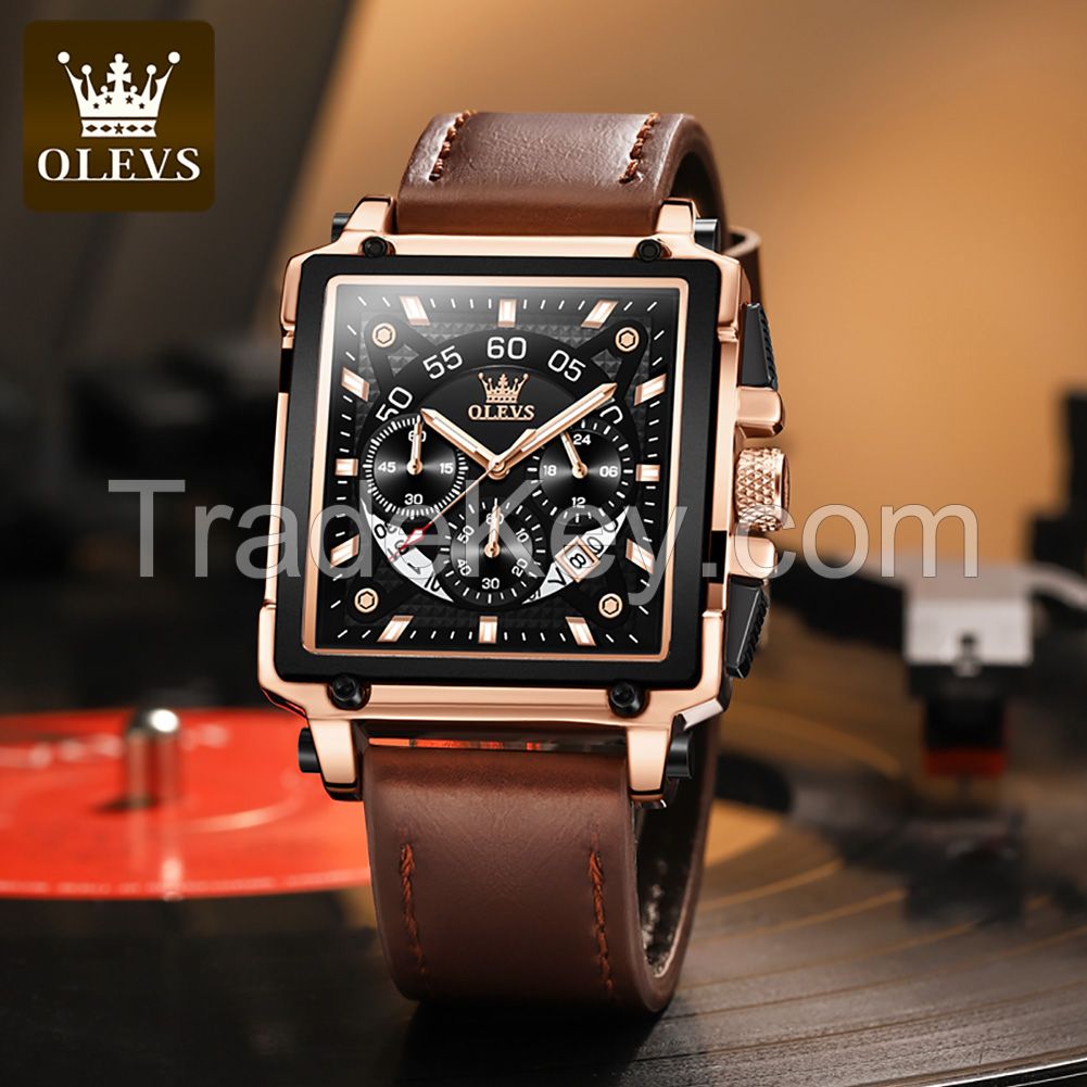 Olevs 9919 high quality classic custom logo digital wrist leather straps wrist watches for men luxury watch quartz watches