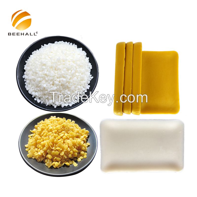 Beehall Natural Pure Organic HACCP GMP Cosmetic Candle Medicine Grade Bulk Yellow and White Honey Beeswax Pellets Beeswax Block