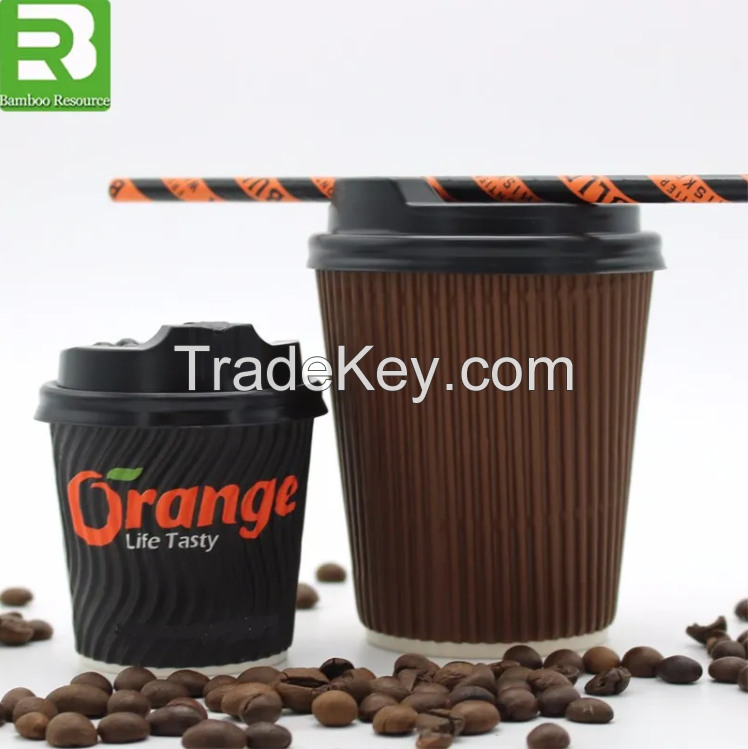 Custom Printed disposable double wall ripple Paper Coffee Cups with Lid