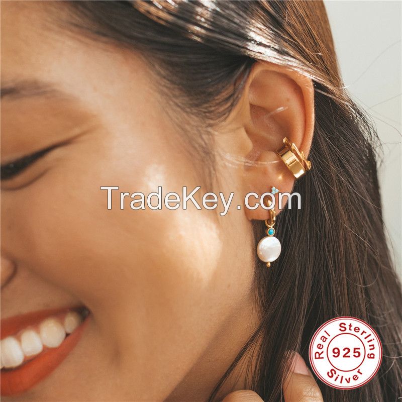 S925 Sterling Silver Baroque Shaped Pearl Earrings