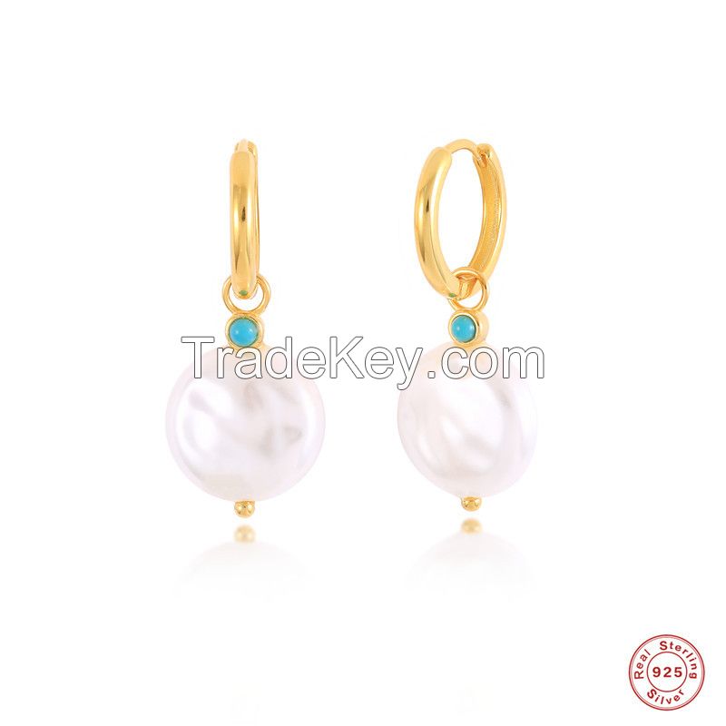 S925 Sterling Silver Baroque Shaped Pearl Earrings